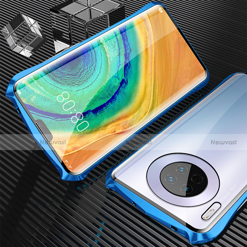 Luxury Aluminum Metal Frame Mirror Cover Case 360 Degrees M05 for Huawei Mate 30 5G Blue