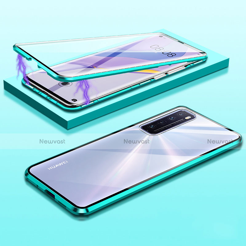 Luxury Aluminum Metal Frame Mirror Cover Case 360 Degrees M05 for Huawei Nova 7 5G Green