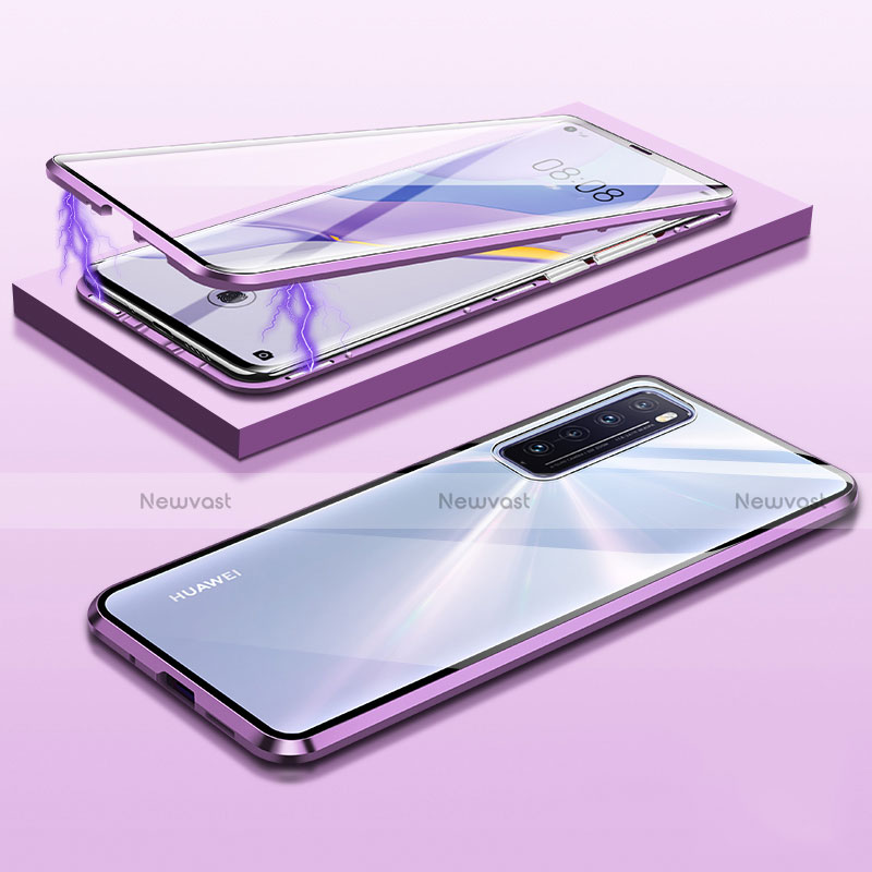 Luxury Aluminum Metal Frame Mirror Cover Case 360 Degrees M05 for Huawei Nova 7 5G Purple