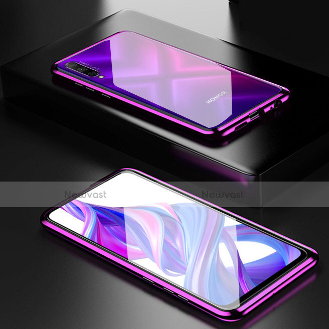 Luxury Aluminum Metal Frame Mirror Cover Case 360 Degrees M05 for Huawei P Smart Pro (2019) Purple