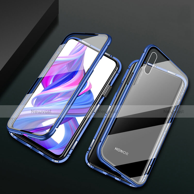 Luxury Aluminum Metal Frame Mirror Cover Case 360 Degrees M05 for Huawei P Smart Z (2019) Blue