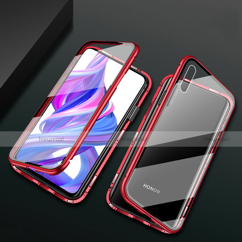 Luxury Aluminum Metal Frame Mirror Cover Case 360 Degrees M05 for Huawei Y9 Prime (2019) Red