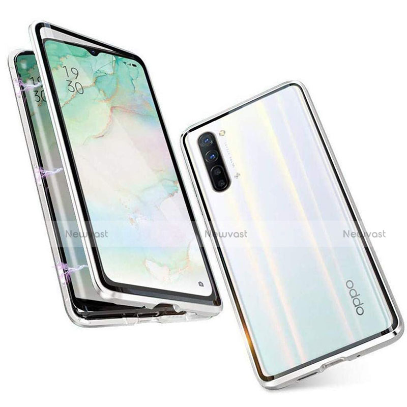 Luxury Aluminum Metal Frame Mirror Cover Case 360 Degrees M05 for Oppo F15 Silver