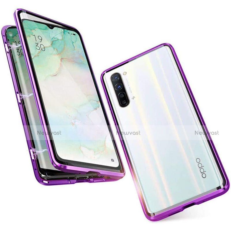 Luxury Aluminum Metal Frame Mirror Cover Case 360 Degrees M05 for Oppo Find X2 Lite Purple