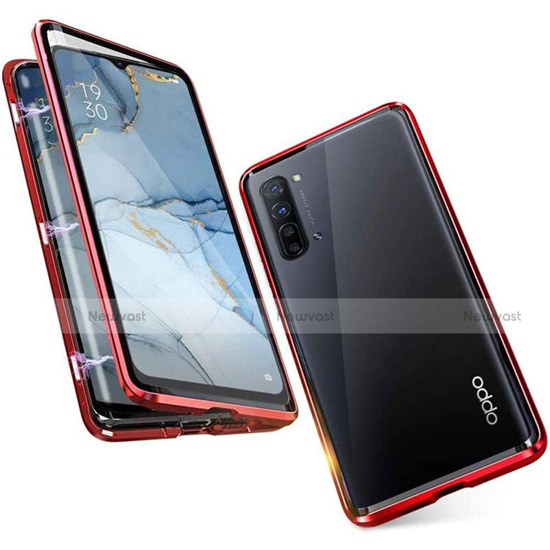 Luxury Aluminum Metal Frame Mirror Cover Case 360 Degrees M05 for Oppo K7 5G Red