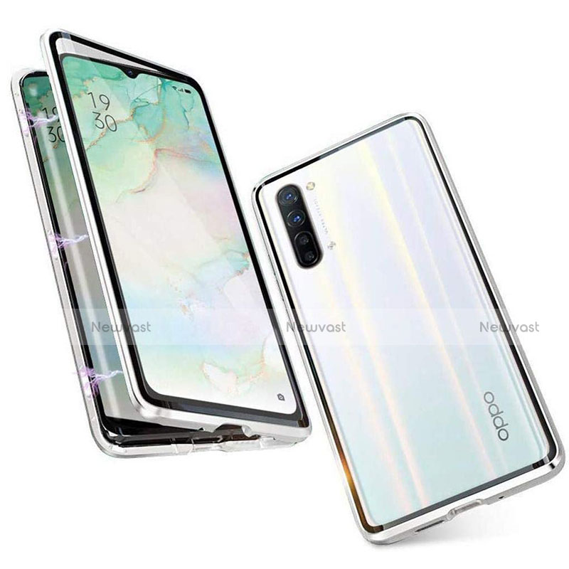 Luxury Aluminum Metal Frame Mirror Cover Case 360 Degrees M05 for Oppo K7 5G Silver