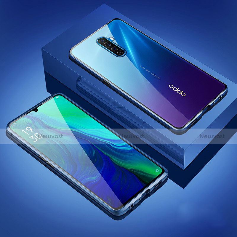 Luxury Aluminum Metal Frame Mirror Cover Case 360 Degrees M05 for Oppo Reno Ace Blue