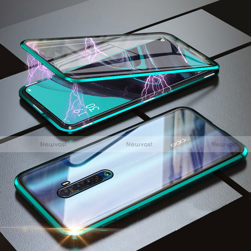 Luxury Aluminum Metal Frame Mirror Cover Case 360 Degrees M05 for Oppo Reno2 Green