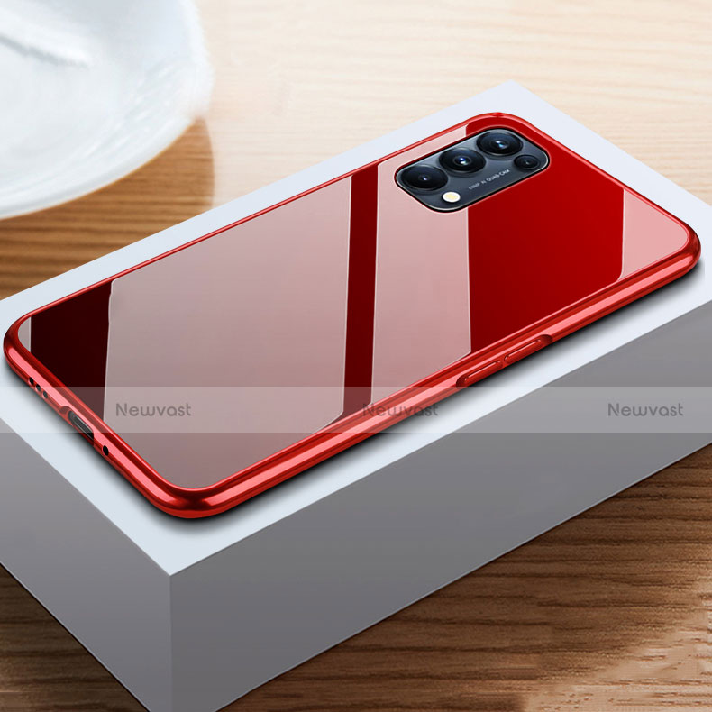 Luxury Aluminum Metal Frame Mirror Cover Case 360 Degrees M05 for Oppo Reno5 Pro 5G Red and Black