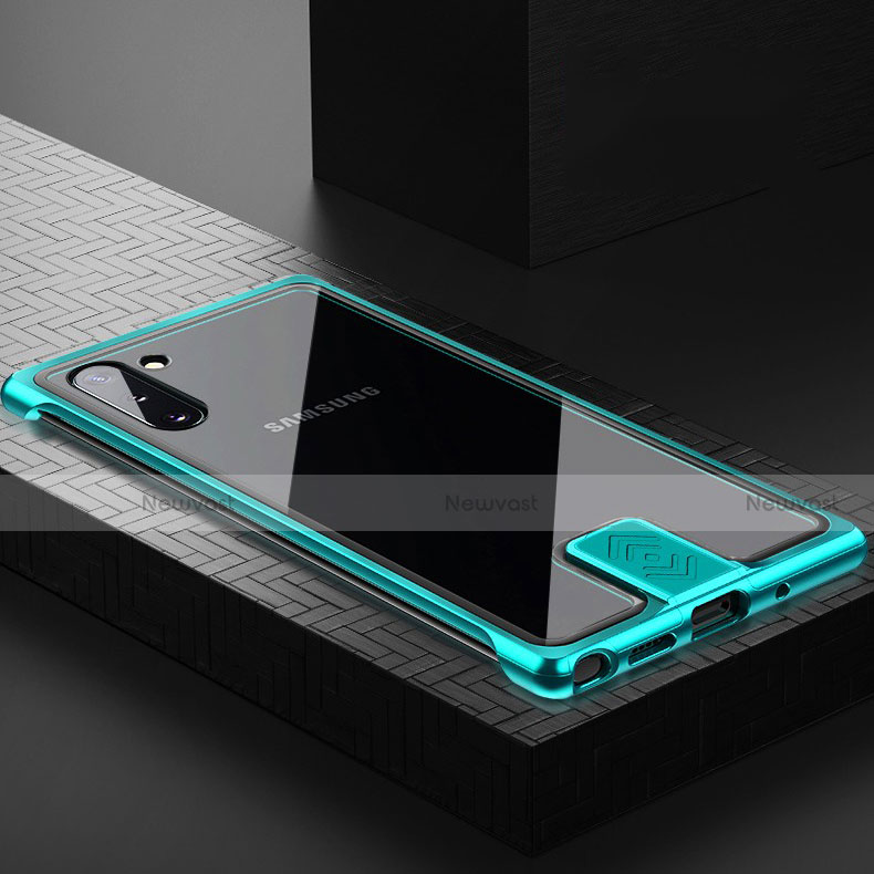 Luxury Aluminum Metal Frame Mirror Cover Case 360 Degrees M05 for Samsung Galaxy Note 10 Cyan