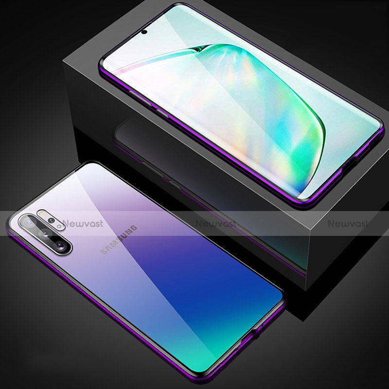 Luxury Aluminum Metal Frame Mirror Cover Case 360 Degrees M05 for Samsung Galaxy Note 10 Plus 5G Purple