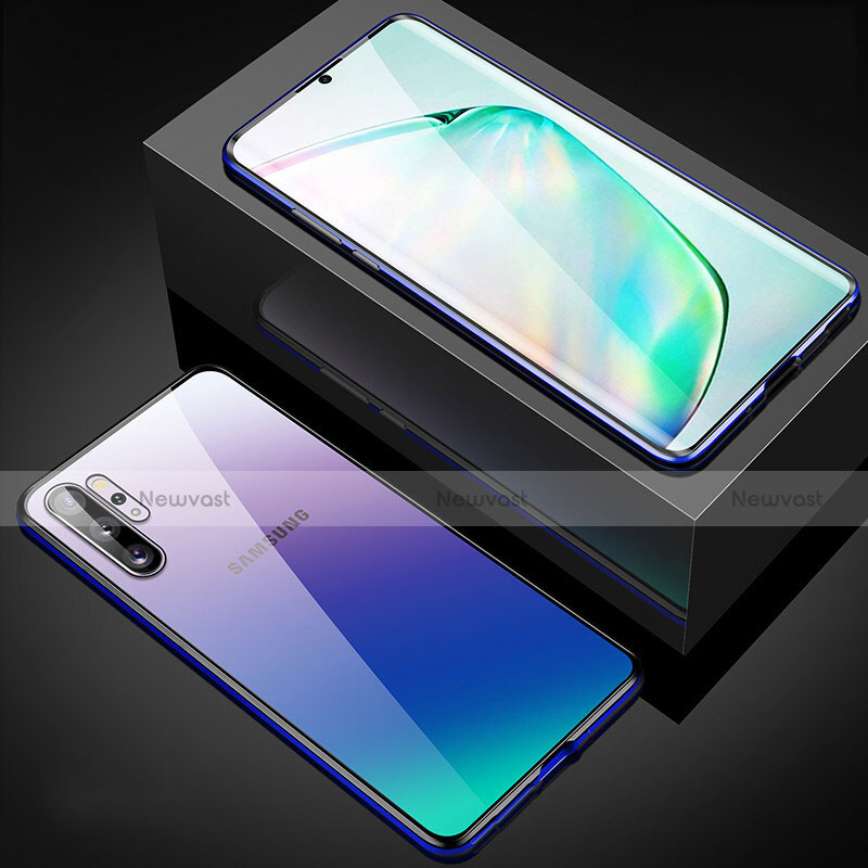 Luxury Aluminum Metal Frame Mirror Cover Case 360 Degrees M05 for Samsung Galaxy Note 10 Plus Blue