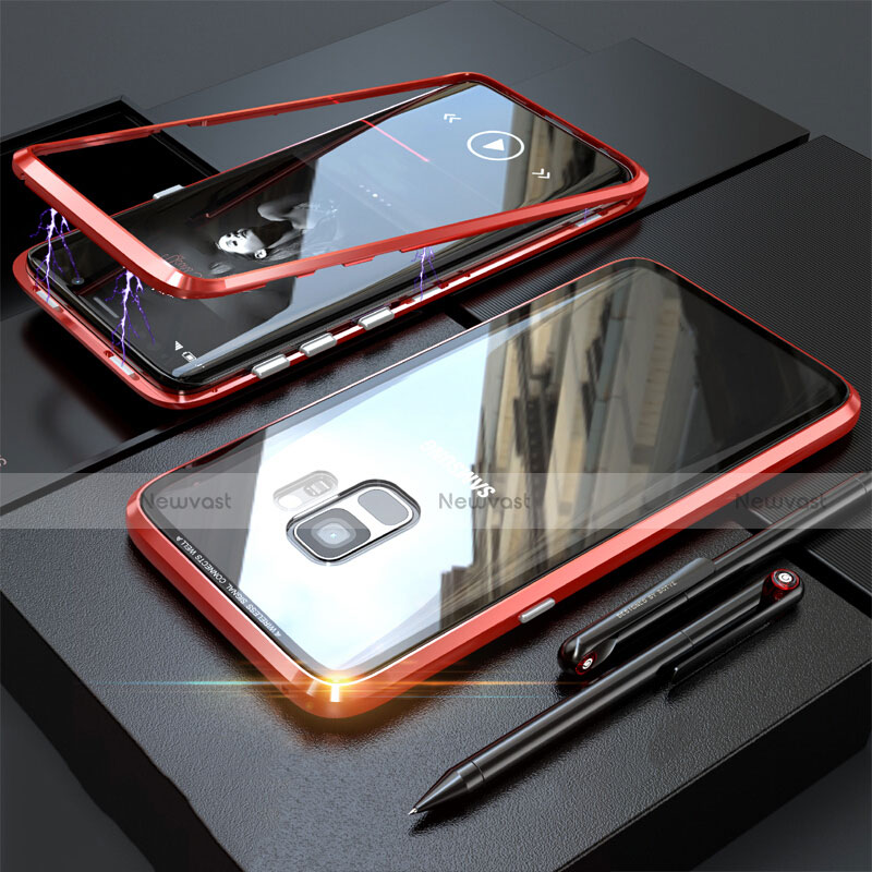 Luxury Aluminum Metal Frame Mirror Cover Case 360 Degrees M05 for Samsung Galaxy S9 Red