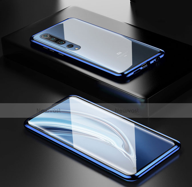 Luxury Aluminum Metal Frame Mirror Cover Case 360 Degrees M05 for Xiaomi Mi 10 Pro Blue