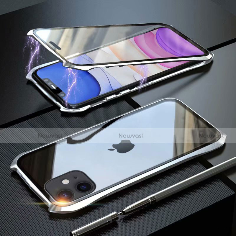 Luxury Aluminum Metal Frame Mirror Cover Case 360 Degrees M06 for Apple iPhone 11 Silver