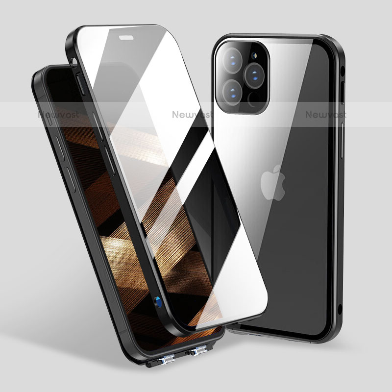 Luxury Aluminum Metal Frame Mirror Cover Case 360 Degrees M06 for Apple iPhone 15 Pro Black