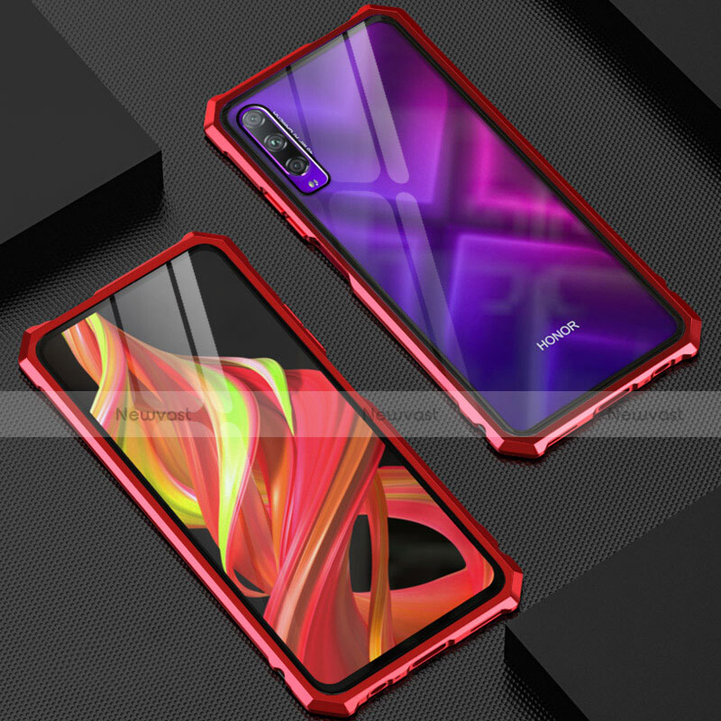 Luxury Aluminum Metal Frame Mirror Cover Case 360 Degrees M06 for Huawei Honor 9X Pro Red