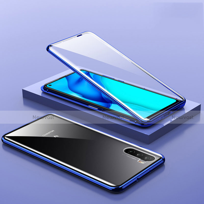 Luxury Aluminum Metal Frame Mirror Cover Case 360 Degrees M06 for Huawei Mate 40 Lite 5G Blue