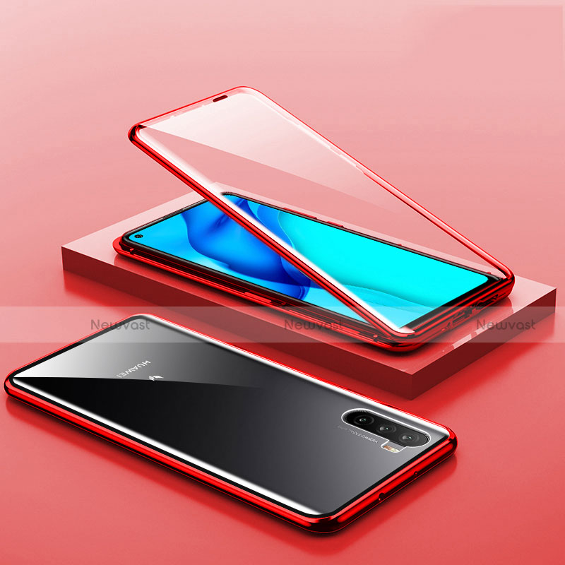 Luxury Aluminum Metal Frame Mirror Cover Case 360 Degrees M06 for Huawei Mate 40 Lite 5G Red