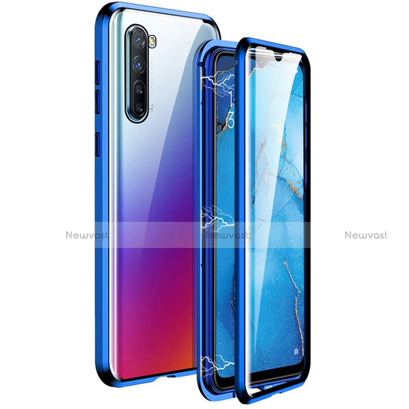 Luxury Aluminum Metal Frame Mirror Cover Case 360 Degrees M06 for Oppo Find X2 Lite Blue