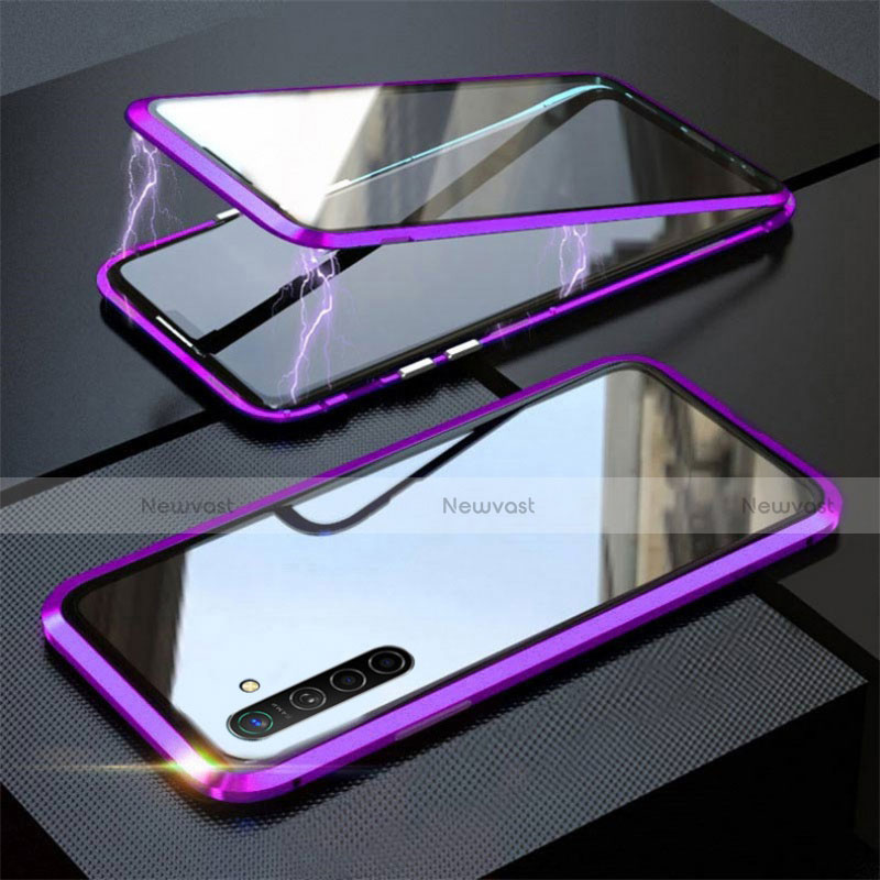 Luxury Aluminum Metal Frame Mirror Cover Case 360 Degrees M06 for Oppo K5 Purple