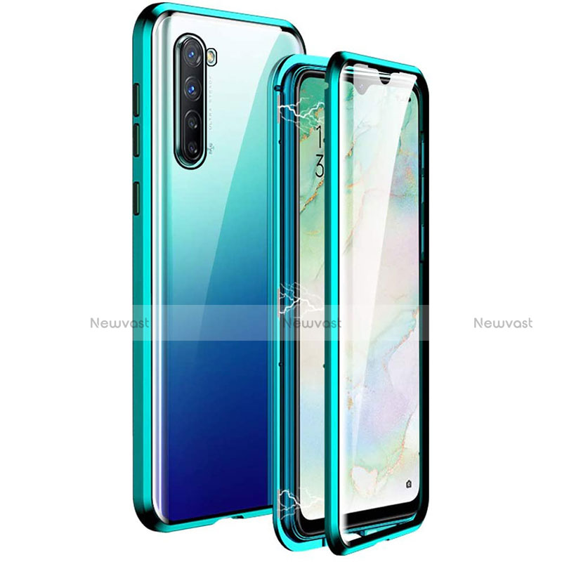 Luxury Aluminum Metal Frame Mirror Cover Case 360 Degrees M06 for Oppo K7 5G Green