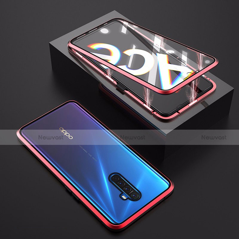 Luxury Aluminum Metal Frame Mirror Cover Case 360 Degrees M06 for Oppo Reno Ace Red