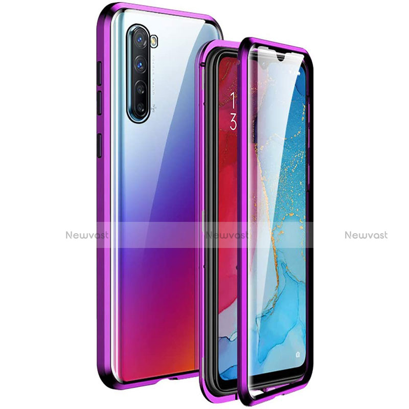 Luxury Aluminum Metal Frame Mirror Cover Case 360 Degrees M06 for Oppo Reno3 Purple