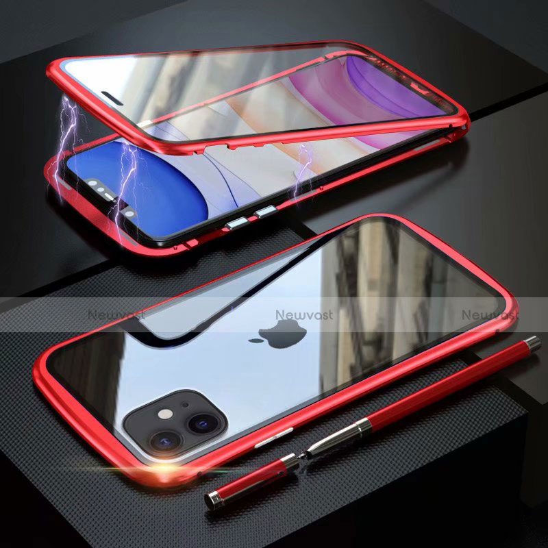 Luxury Aluminum Metal Frame Mirror Cover Case 360 Degrees M07 for Apple iPhone 11 Red