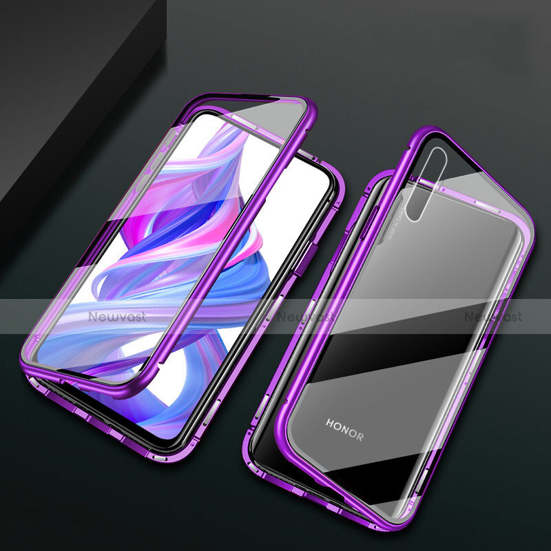 Luxury Aluminum Metal Frame Mirror Cover Case 360 Degrees M07 for Huawei Honor 9X Pro Purple