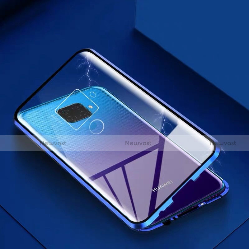 Luxury Aluminum Metal Frame Mirror Cover Case 360 Degrees M07 for Huawei Mate 30 Lite Blue