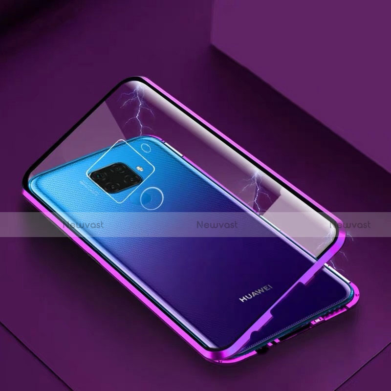 Luxury Aluminum Metal Frame Mirror Cover Case 360 Degrees M07 for Huawei Mate 30 Lite Purple