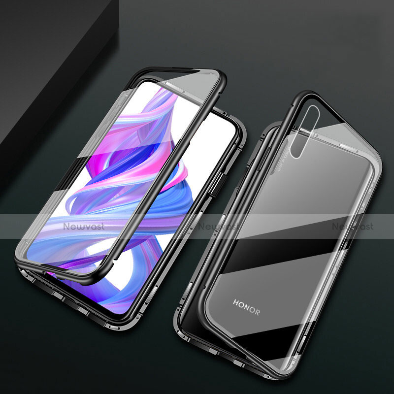 Luxury Aluminum Metal Frame Mirror Cover Case 360 Degrees M07 for Huawei P Smart Pro (2019) Black