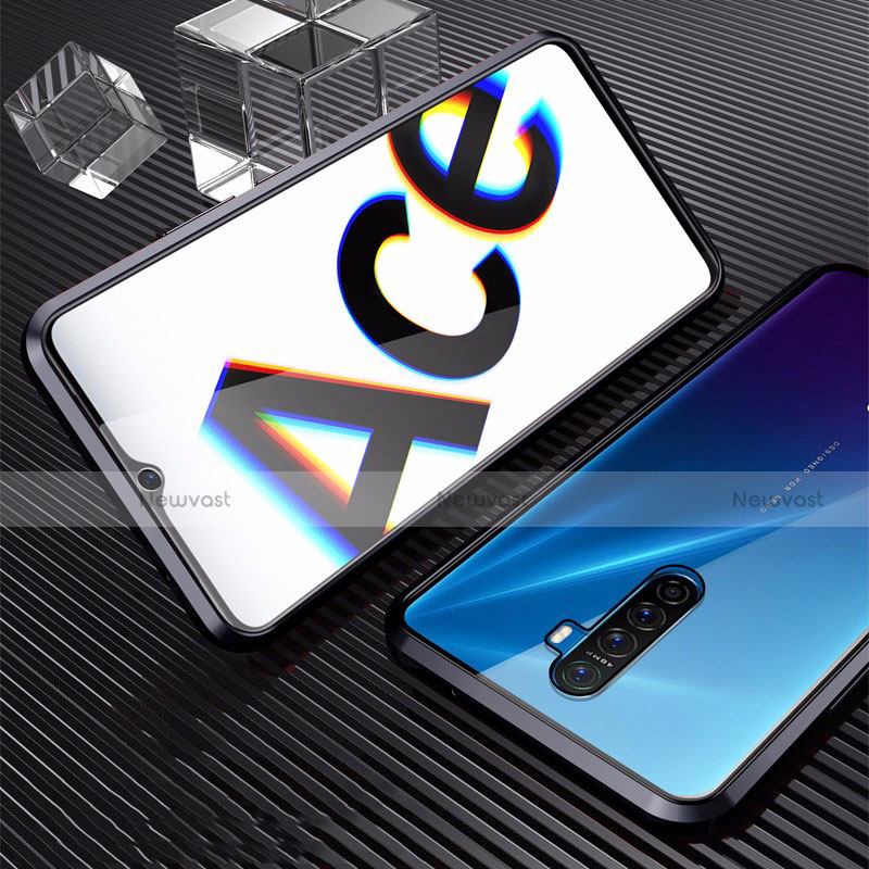 Luxury Aluminum Metal Frame Mirror Cover Case 360 Degrees M07 for Oppo Reno Ace Black