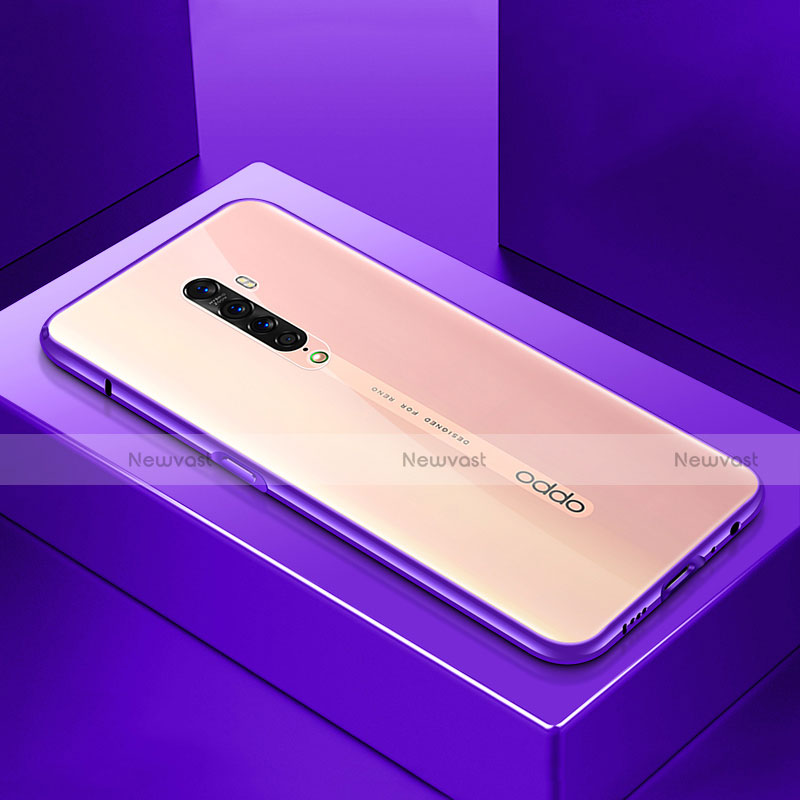 Luxury Aluminum Metal Frame Mirror Cover Case 360 Degrees M07 for Oppo Reno2 Purple