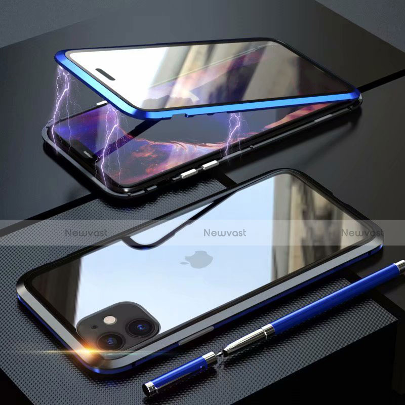 Luxury Aluminum Metal Frame Mirror Cover Case 360 Degrees M08 for Apple iPhone 11 Blue