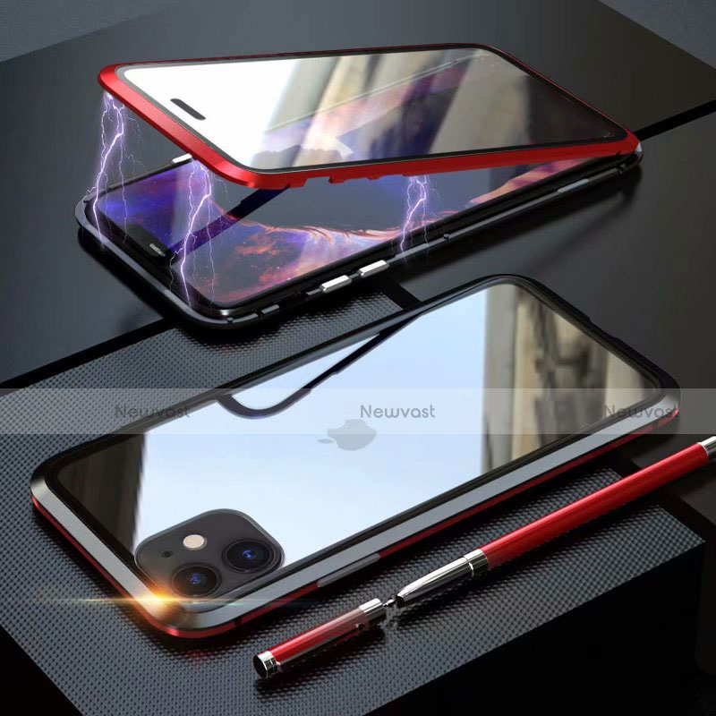 Luxury Aluminum Metal Frame Mirror Cover Case 360 Degrees M08 for Apple iPhone 11 Red