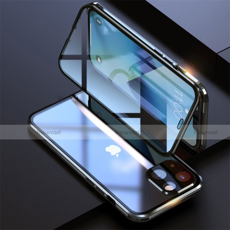 Luxury Aluminum Metal Frame Mirror Cover Case 360 Degrees M08 for Apple iPhone 13 Black