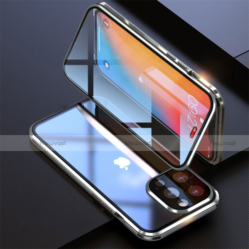 Luxury Aluminum Metal Frame Mirror Cover Case 360 Degrees M08 for Apple iPhone 13 Pro Max Silver