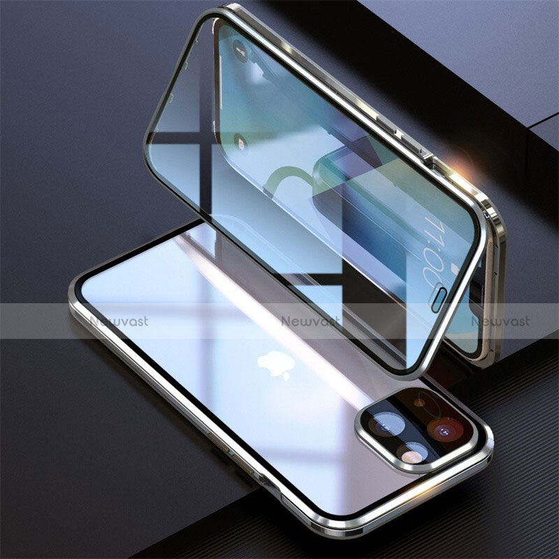 Luxury Aluminum Metal Frame Mirror Cover Case 360 Degrees M08 for Apple iPhone 13 Silver