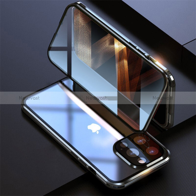 Luxury Aluminum Metal Frame Mirror Cover Case 360 Degrees M08 for Apple iPhone 14 Pro Black