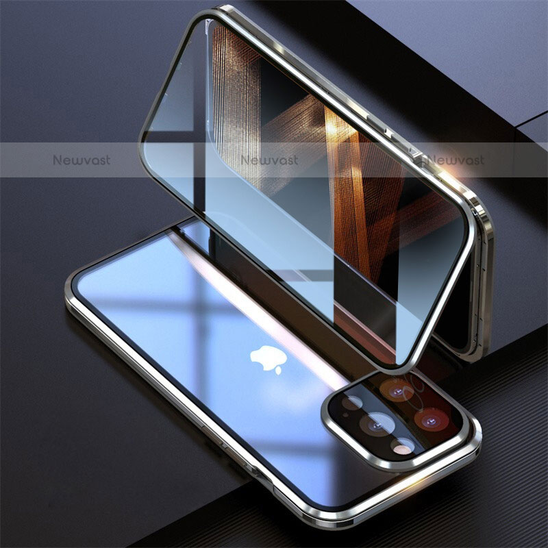 Luxury Aluminum Metal Frame Mirror Cover Case 360 Degrees M08 for Apple iPhone 15 Pro