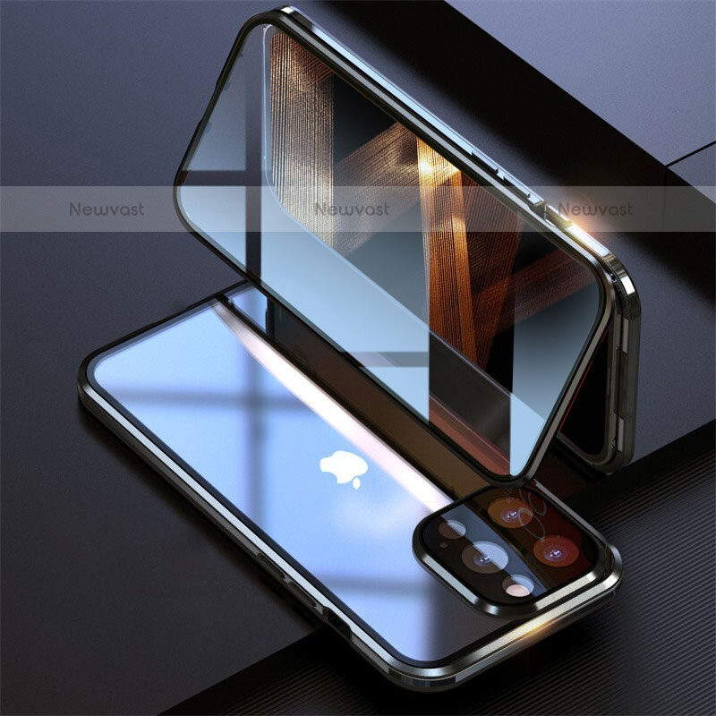 Luxury Aluminum Metal Frame Mirror Cover Case 360 Degrees M08 for Apple iPhone 16 Pro Max Black