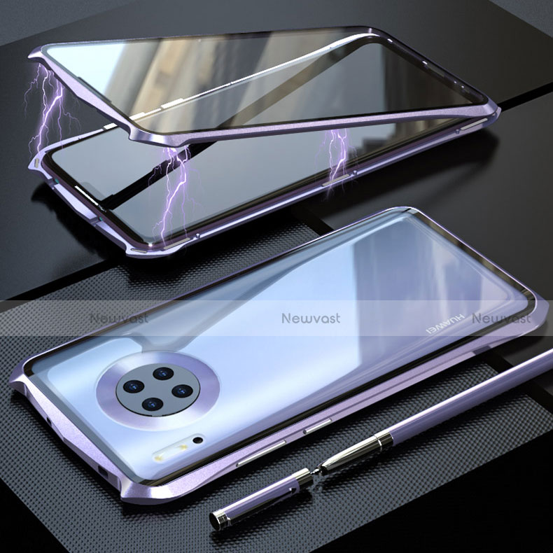 Luxury Aluminum Metal Frame Mirror Cover Case 360 Degrees M08 for Huawei Mate 30 Pro Purple