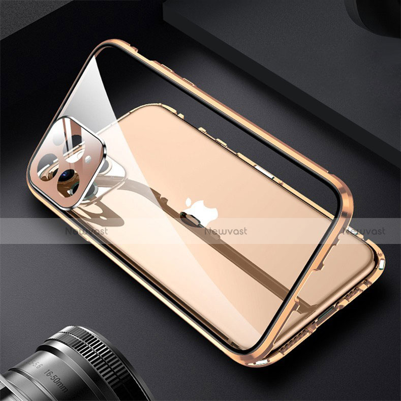 Luxury Aluminum Metal Frame Mirror Cover Case 360 Degrees M09 for Apple iPhone 13 Pro Gold