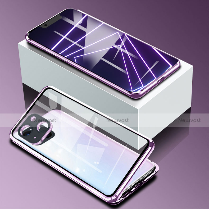 Luxury Aluminum Metal Frame Mirror Cover Case 360 Degrees M09 for Apple iPhone 13 Purple