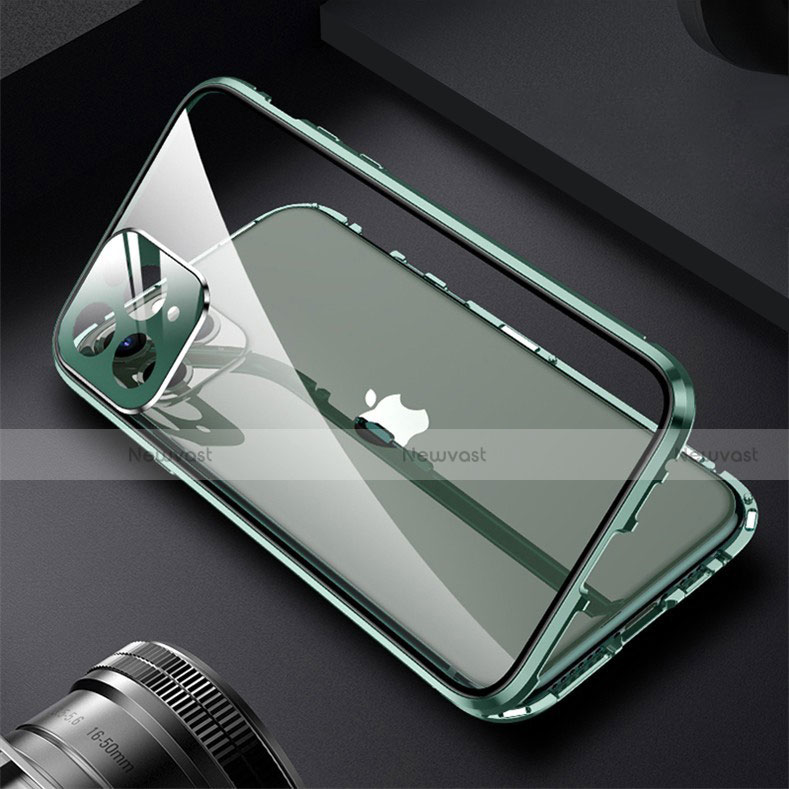 Luxury Aluminum Metal Frame Mirror Cover Case 360 Degrees M09 for Apple iPhone 14 Pro Green