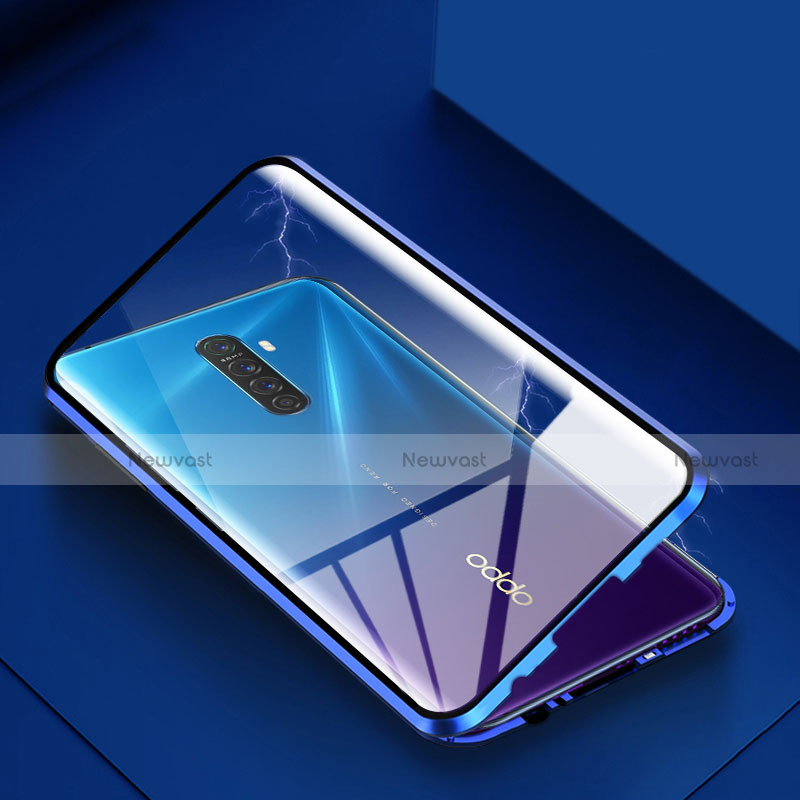 Luxury Aluminum Metal Frame Mirror Cover Case 360 Degrees M09 for Oppo Reno Ace Blue