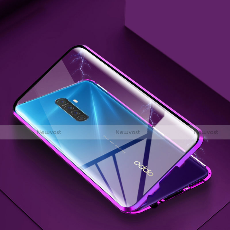 Luxury Aluminum Metal Frame Mirror Cover Case 360 Degrees M09 for Oppo Reno Ace Purple
