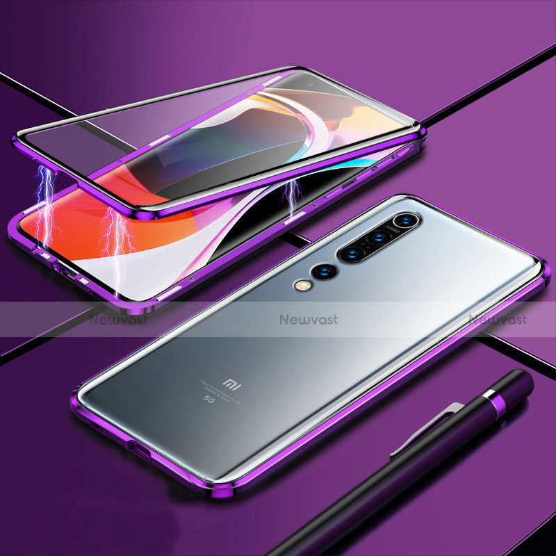 Luxury Aluminum Metal Frame Mirror Cover Case 360 Degrees M09 for Xiaomi Mi 10 Pro Purple